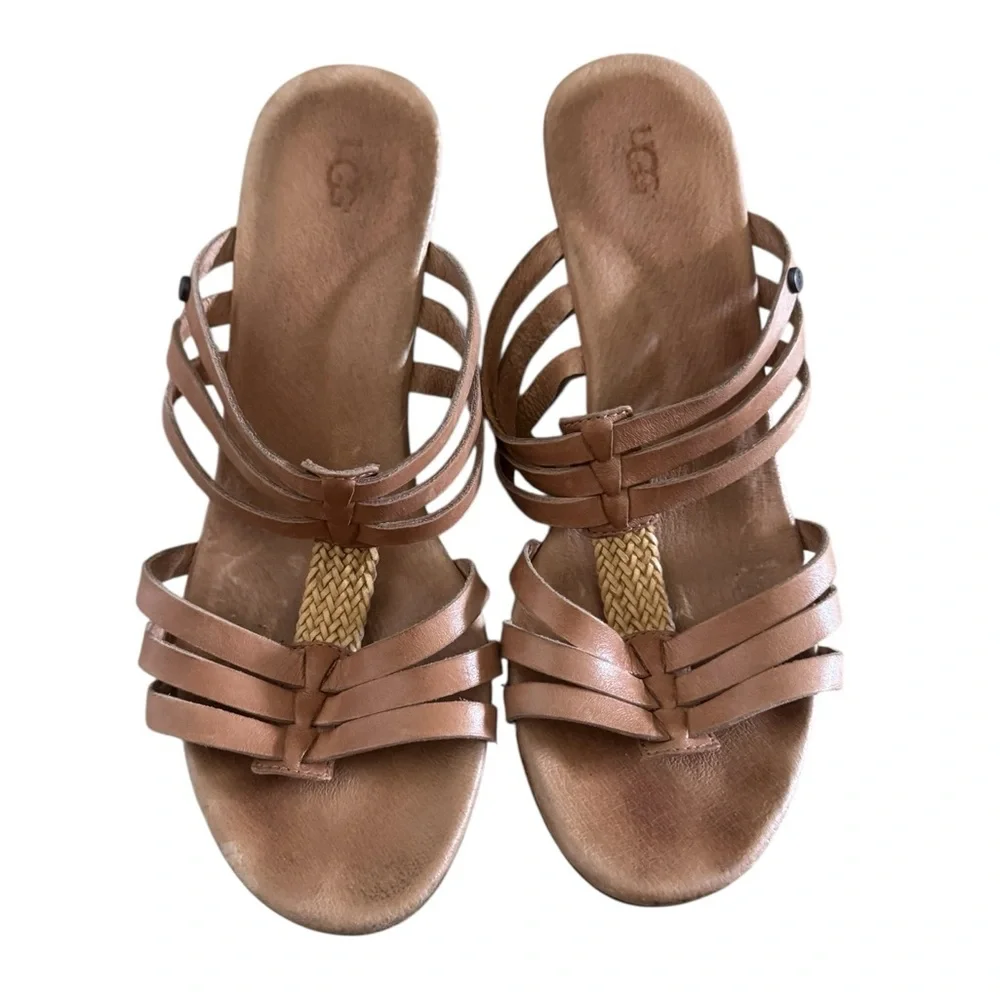 UGG Tan Leather Wedge Sandals